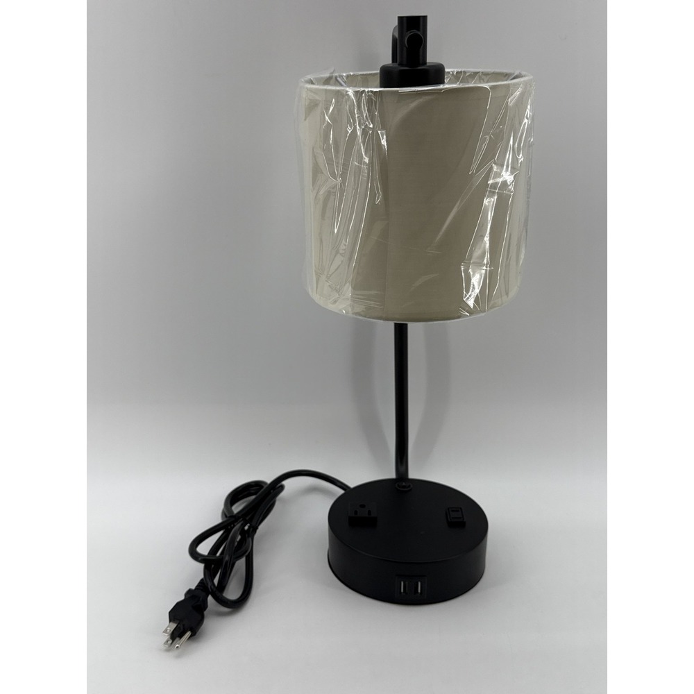 Modern Desk Lamp Black Metal Fabric USB Ports Power Outlets China Table Charging